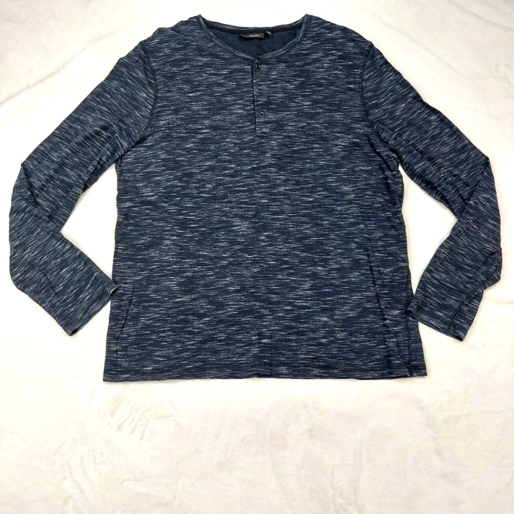 MARC ANTHONY MEN'S NAVY BLUE HEATHERED LONG SLEEVE GORPCORE HENLEY SIZE XL